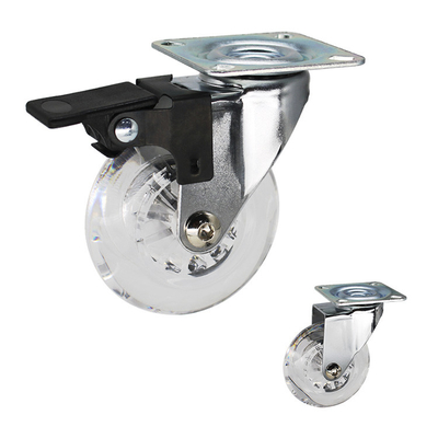 75mm Clear PU Furniture Casters Chrome Painted Soft Castors Swivel With Lock For Living Room