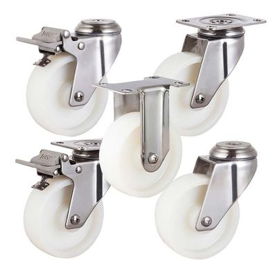 100mm White Nylon Locking 304 Stainless Steel Casters 110kg Capacity
