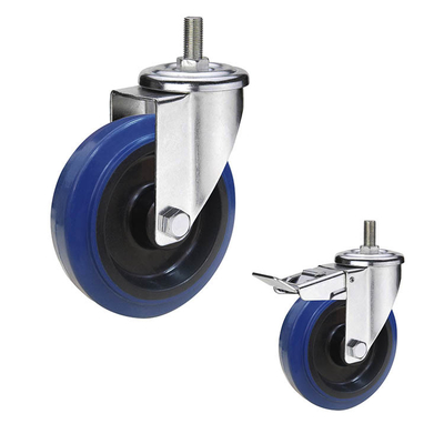 8 Inch Blue Bolt Hole Swivel Rubber Rigid Caster Thermoplastic 400kg With Brake