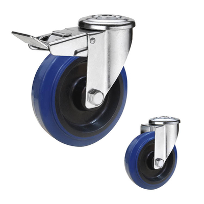 8 Inch Blue Bolt Hole Swivel Rubber Rigid Caster Thermoplastic 400kg With Brake