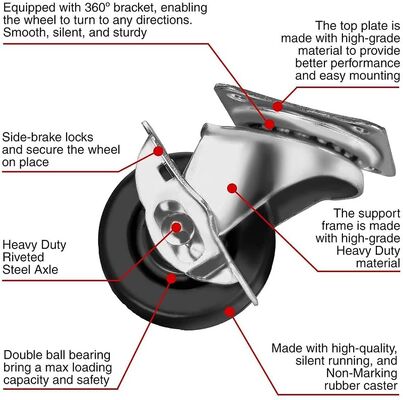 Nylon-Lenkrollen mit Plattenbefestigung, Kugellager und Vollkernrad, langlebige, strapazierfähige Industrielösungen für Mobilität