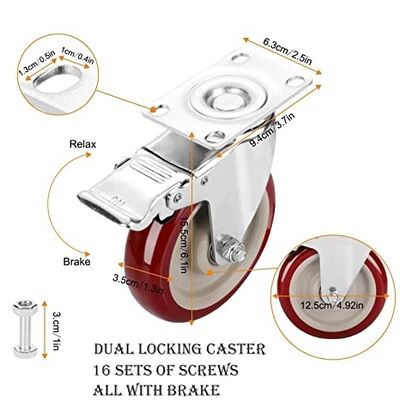 Top Plate Swivel Radius 3-1/2 Inch Industrial-grade Casters Temperature Range 0 To 180 Degrees F Heavy Duty Durable Caster Wheels