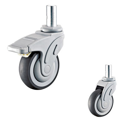 76x32mm Round TPR Medical Casters 3 Inch 198LBS Solid Stem Locking Wheels